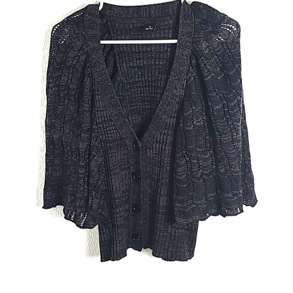 Cardigan Sweater Cape with Batwing Sleeves, Black & Gray Loose Knit, Size Medium - Picture 2 of 11